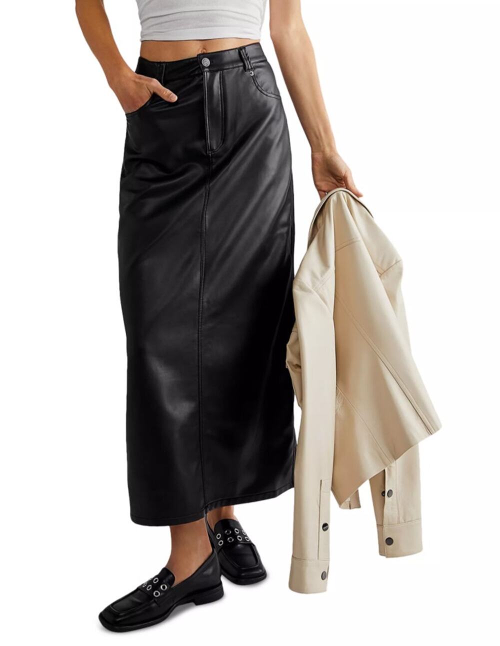 Free People City Slicker Vegan Leather Maxi Skirt Black Size 10